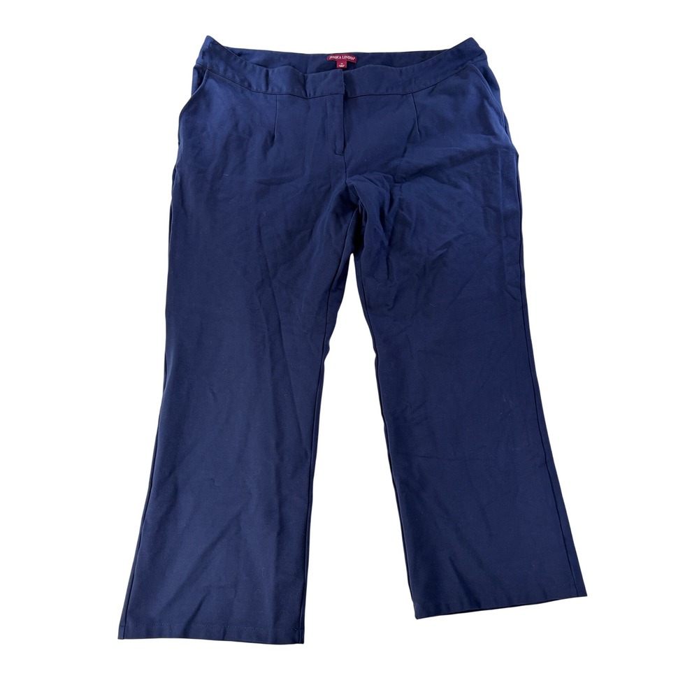 Jessica London Pants Womens 24 Navy Blue Straight Leg Stretch Trousers 42x28.5
